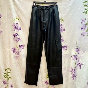 Express Black Faux Leather Straight Leg High Rise Pants